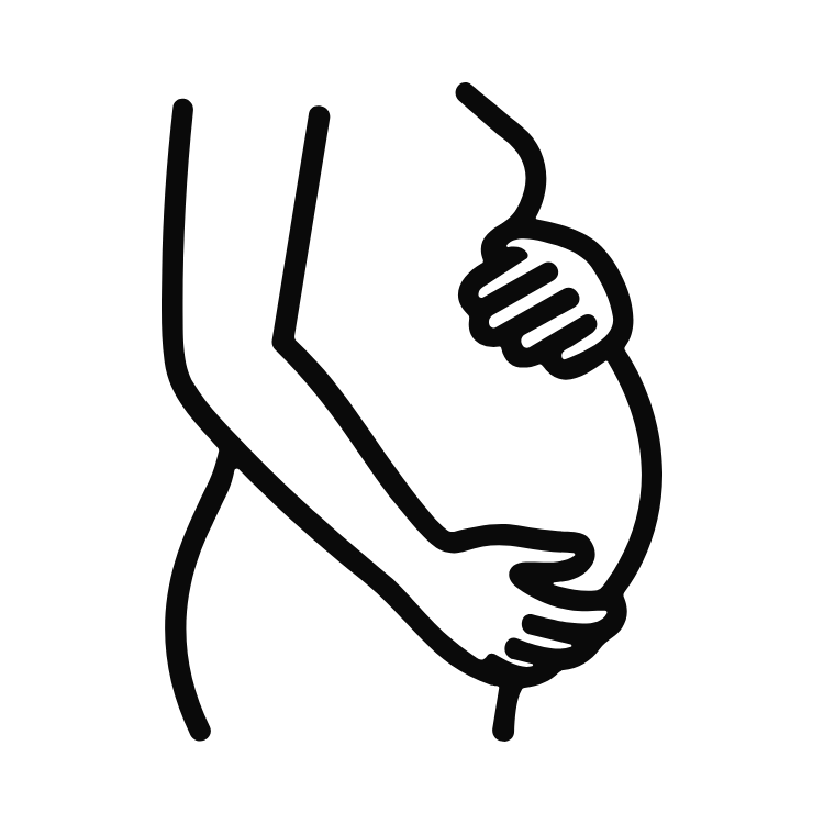 Black-and-white icon of a pregnant woman holding her belly.