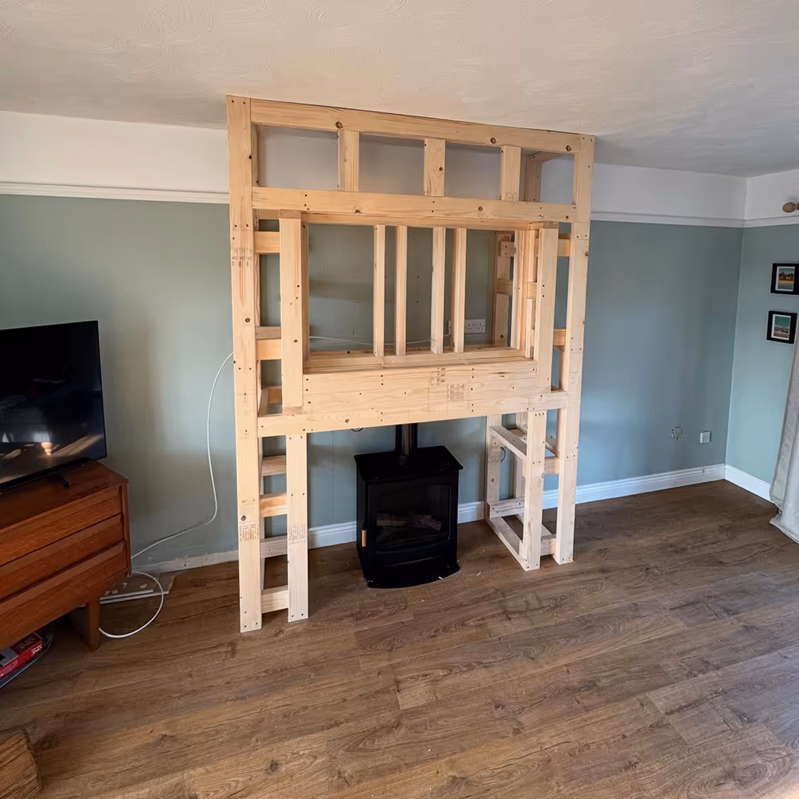 Chimney breast wooden installation