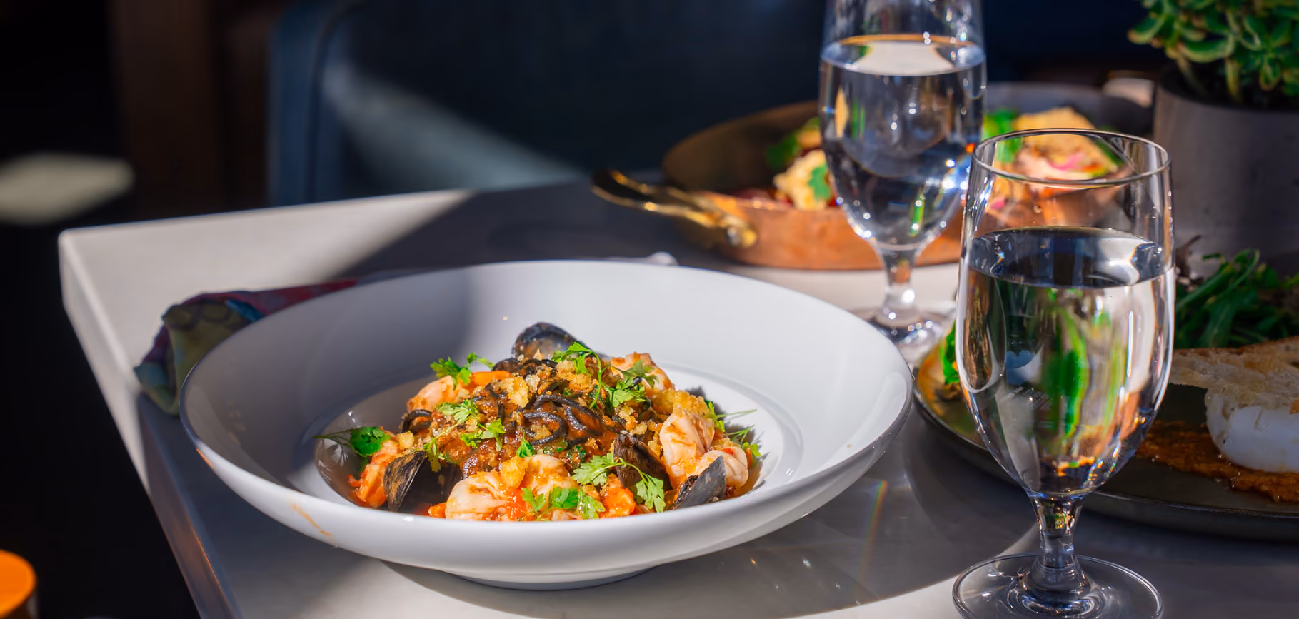 seafood dinner at Grain and Cane