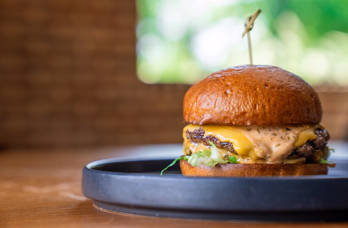 A cheeseburger on a plate