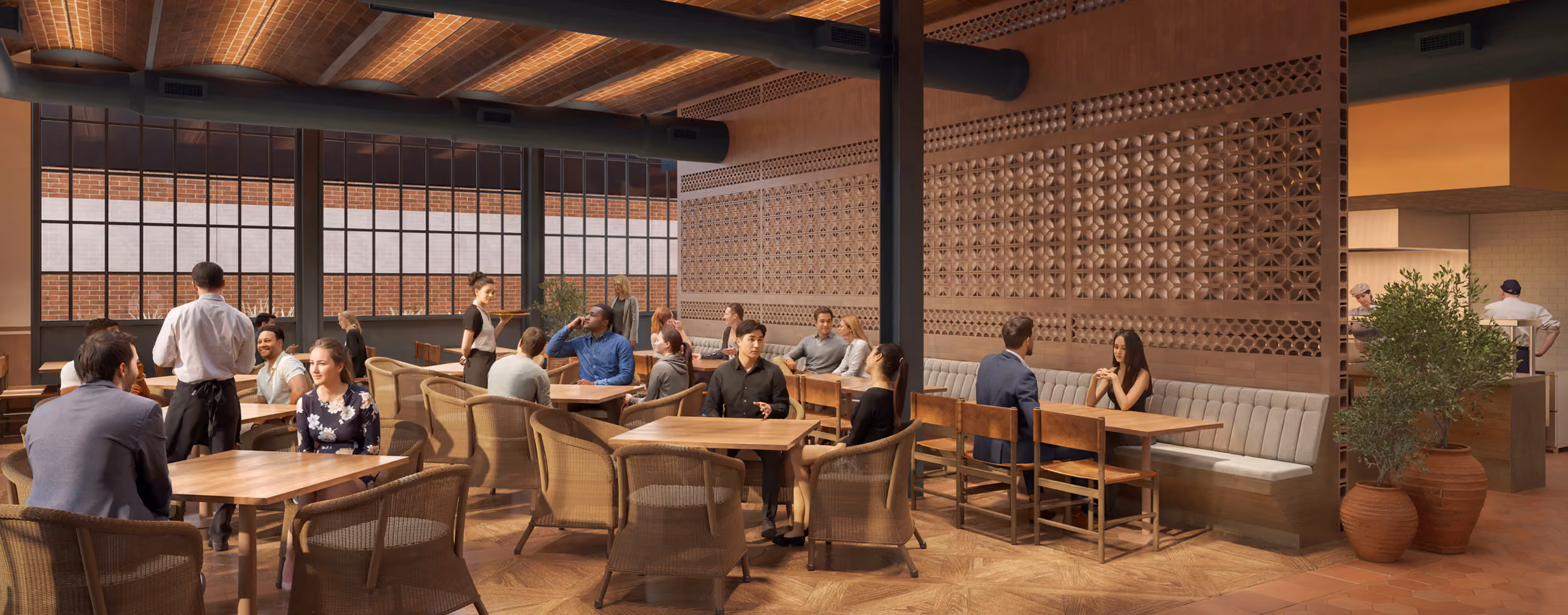 People sitting and chatting at their tables at Rosa Azul