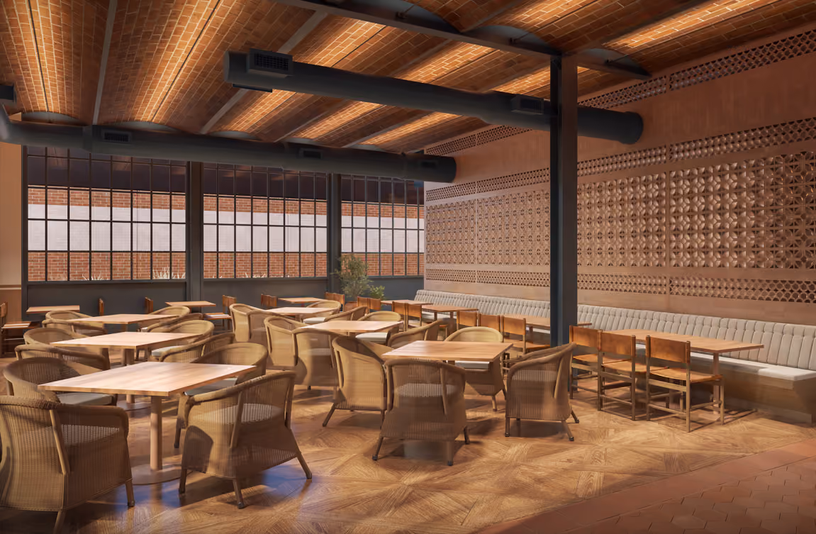 Inside seating in large dining room at Rosa Azul