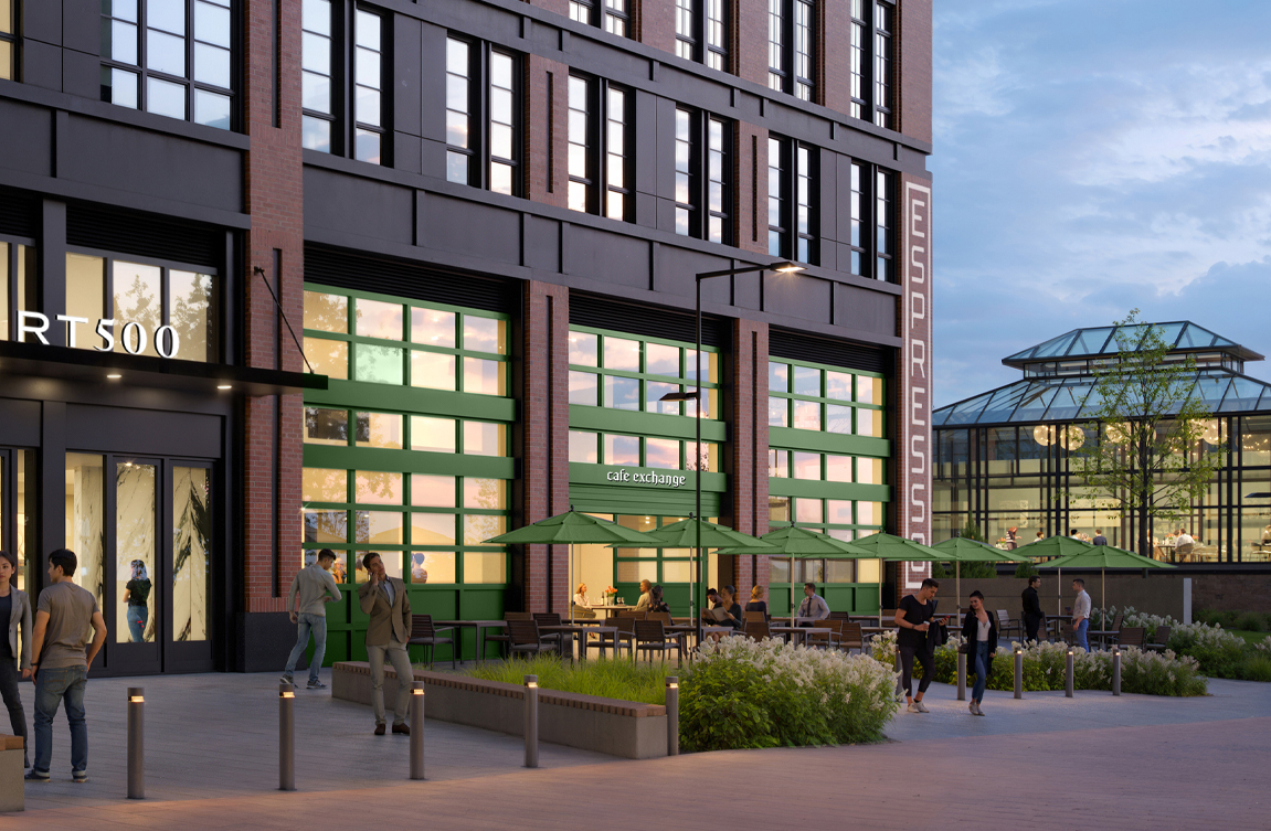 Rendering of Cafe Exchange storefront