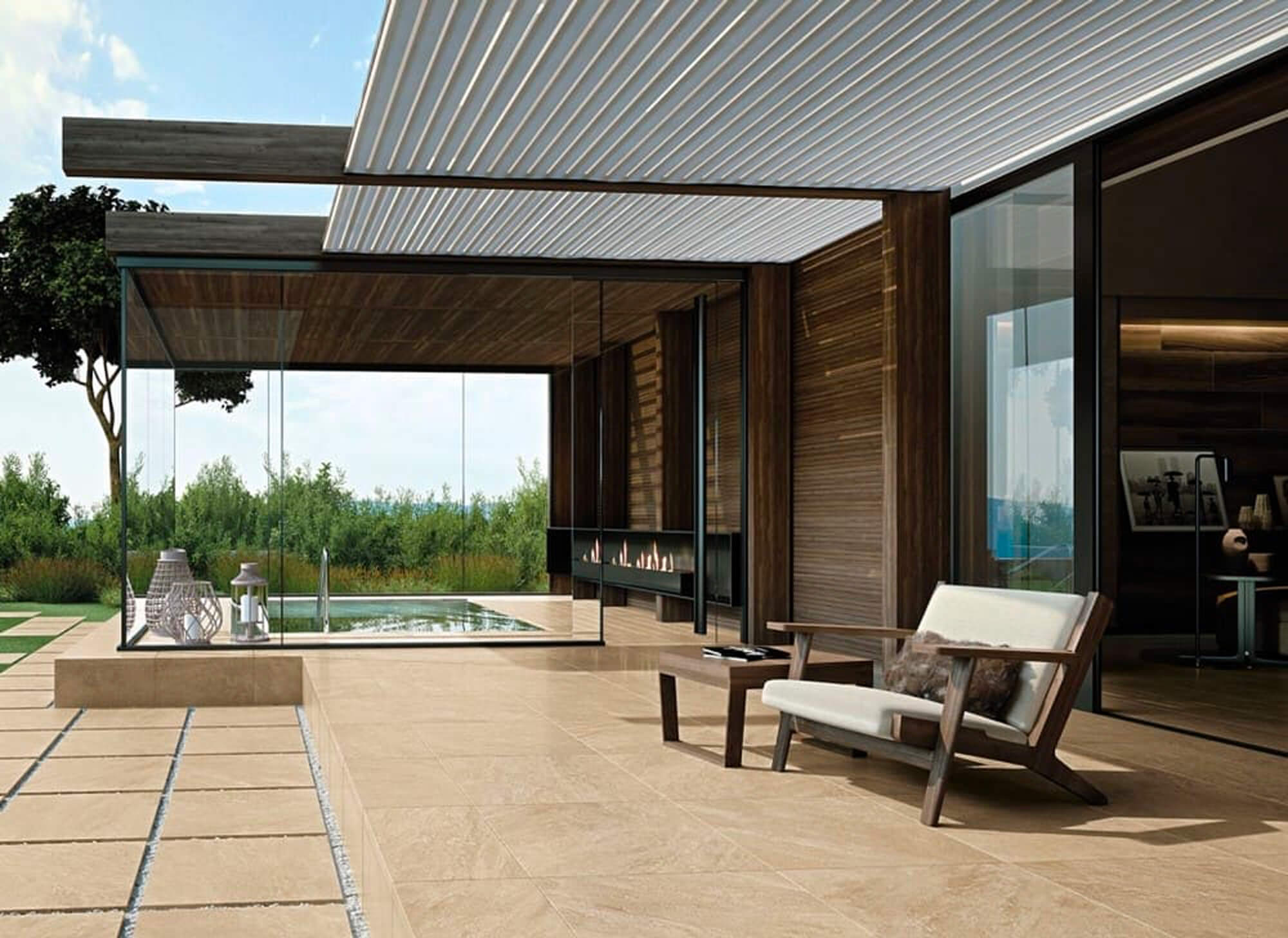 Cerâmica aplicada em terraço exterior