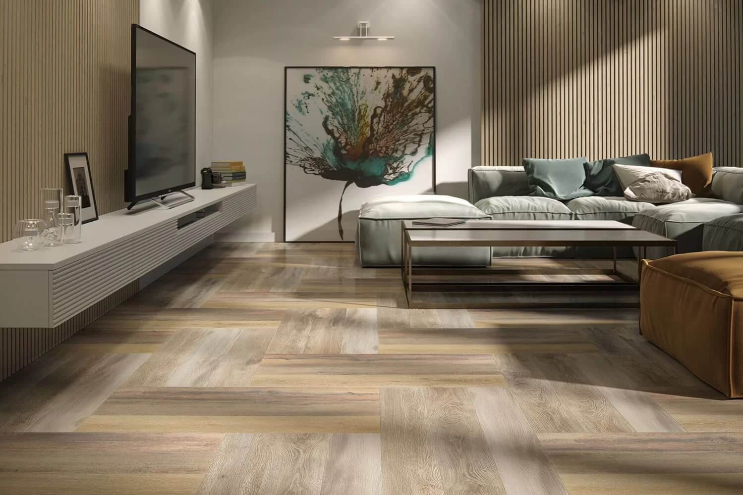 Pavimento laminado e vinílico lado a lado