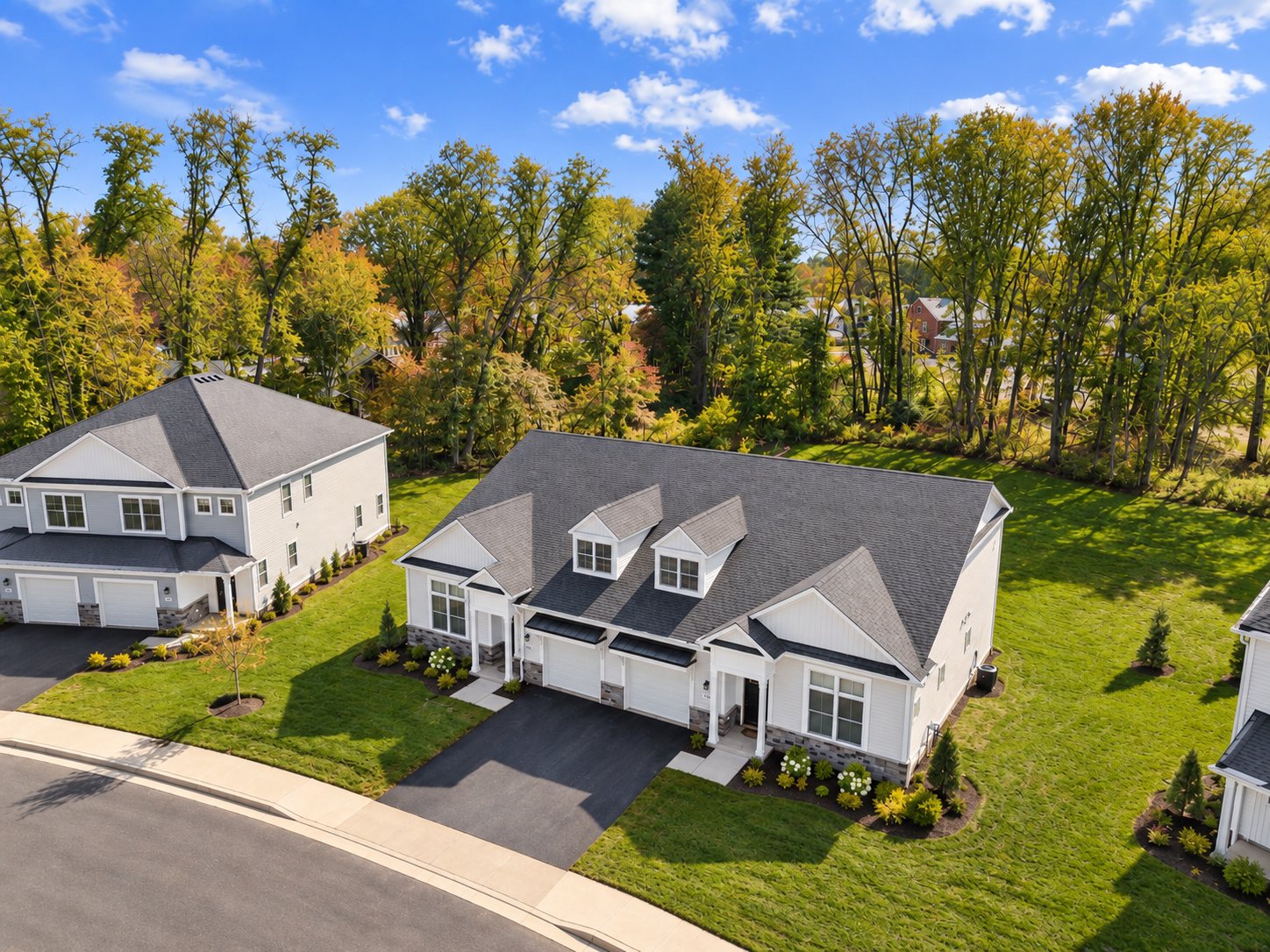 Aerial view of townhomes (digitally enhanced image)