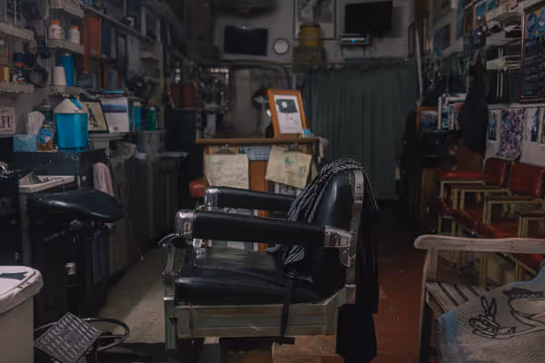 empty and closed barber shop at night