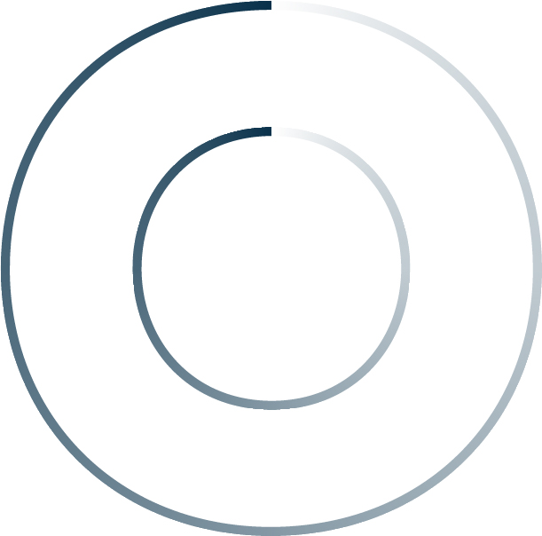 Deux cercles concentriques partiellement colorés en dégradé du bleu foncé au gris clair.