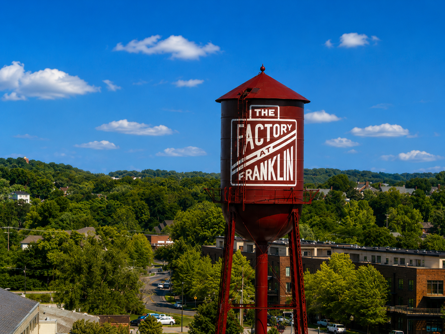 The Factory at Franklin water tower, a landmark arts and entertainment venue in Franklin, TN