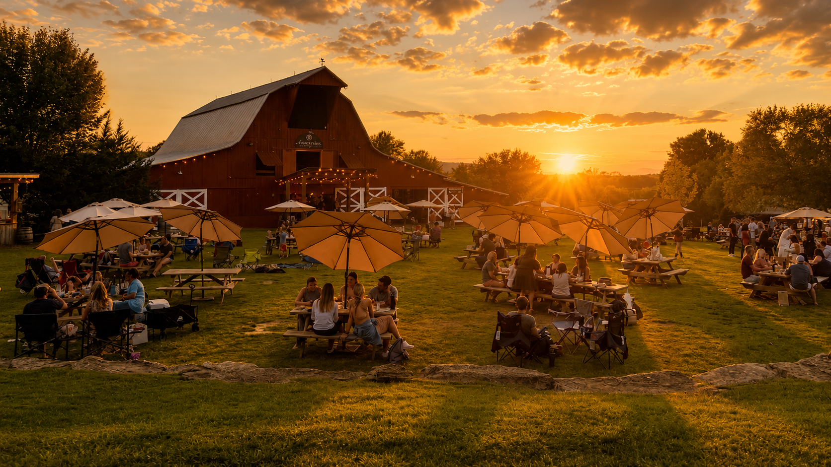Arrington Vineyards at sunset, a popular winery and gathering spot in Williamson County, TN