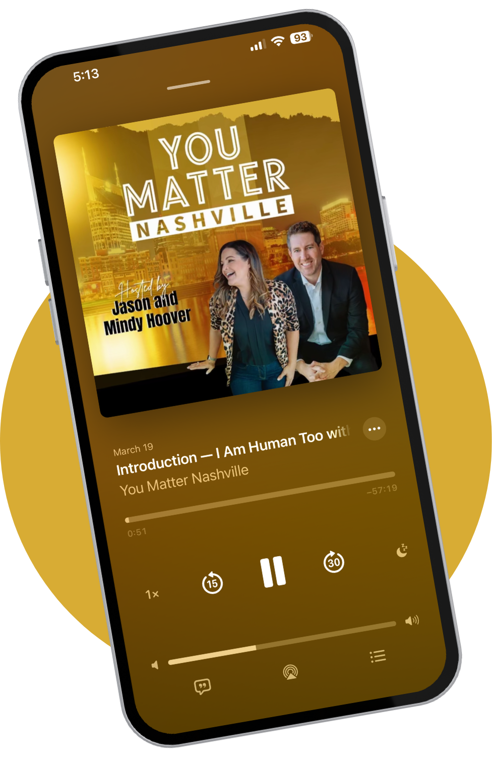 The You Matter Nashville podcast playing on a phone