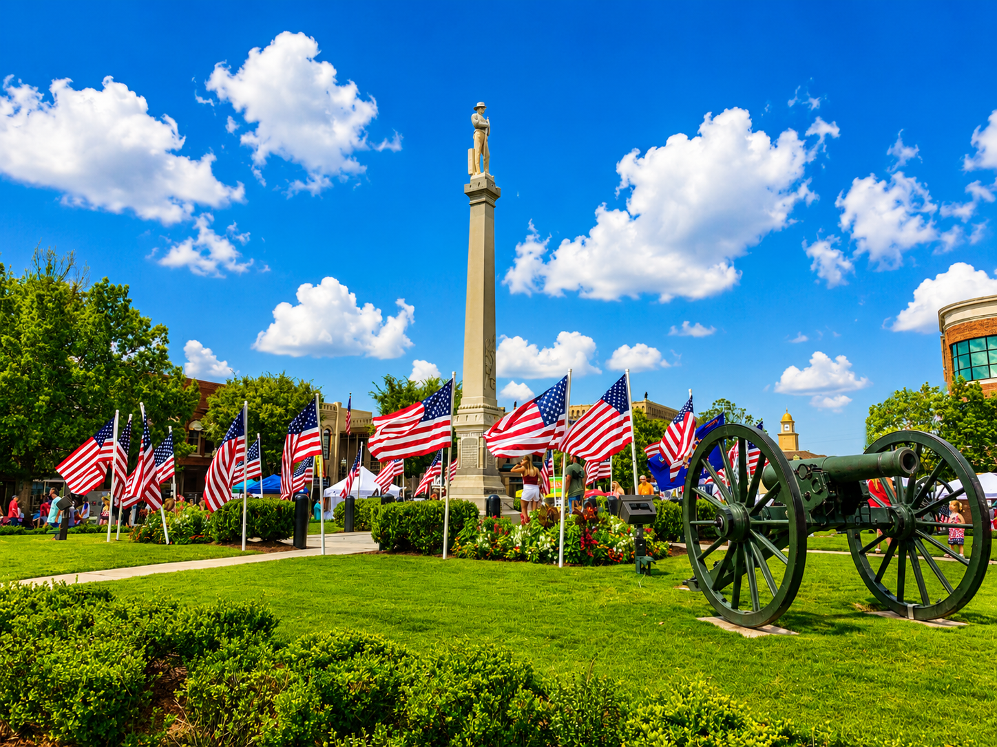 Franklin on the Fourth celebration with crowds on Main Street in historic downtown Franklin, Tennessee