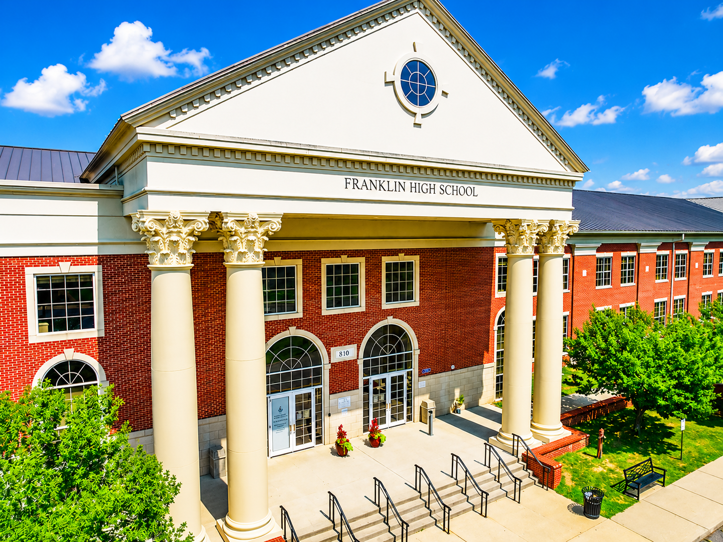Franklin Tennessee high school exterior representing Tennessee teacher homeownership benefits through THDA Homeownership for Heroes