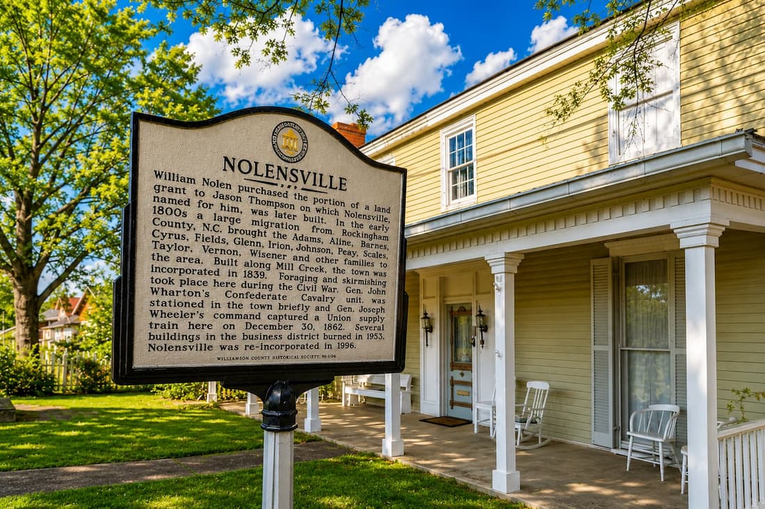 Historic marker and local community setting in Nolensville, Tennessee