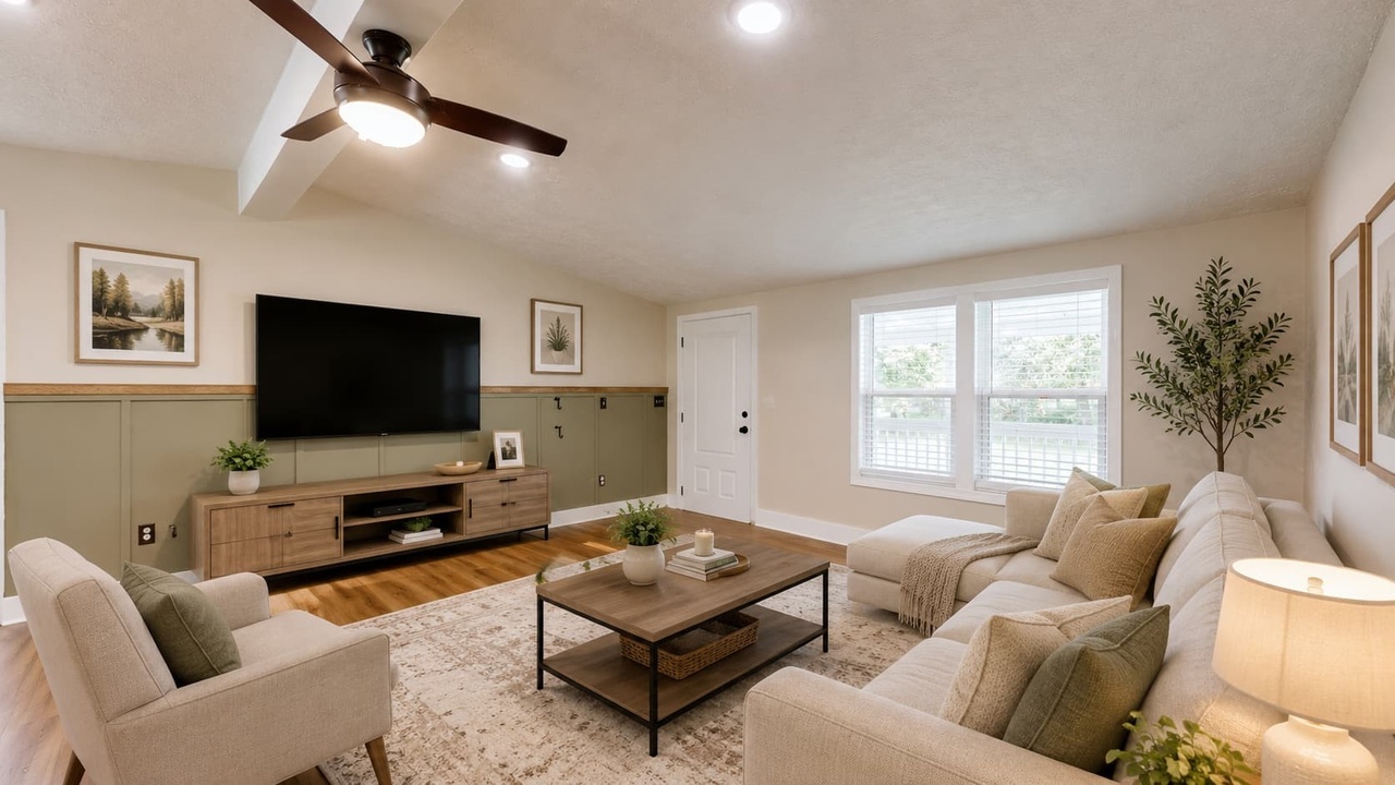 Living room at 9464 Sugar Tree Rd, virtually staged