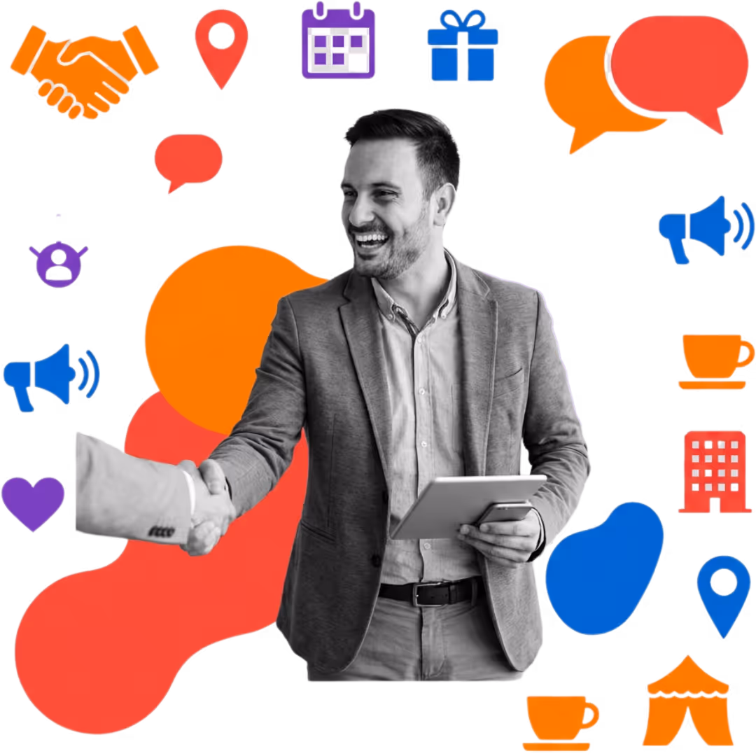 Hand pointing at a laptop screen displaying a user profile and settings gear icon.