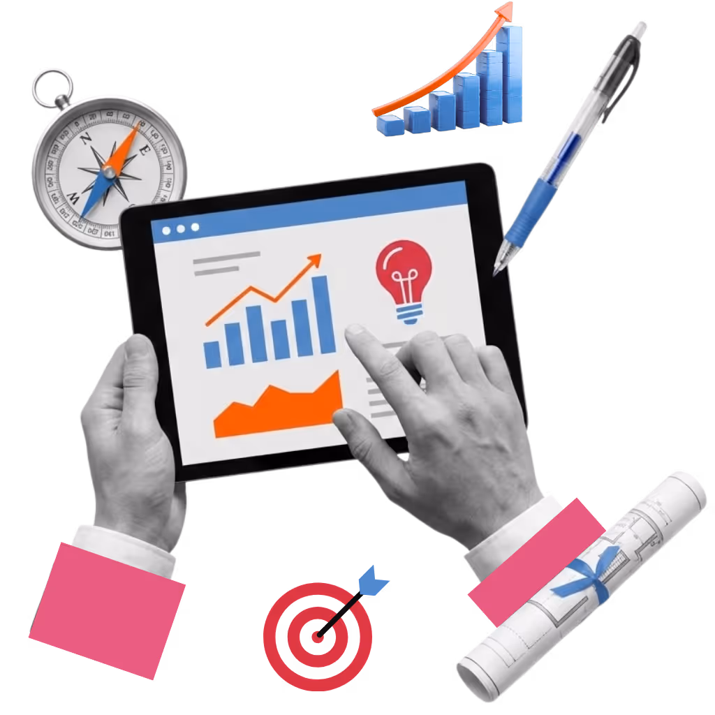 Hand holding a smartphone with a video play icon and content creation symbols, representing mobile content marketing.