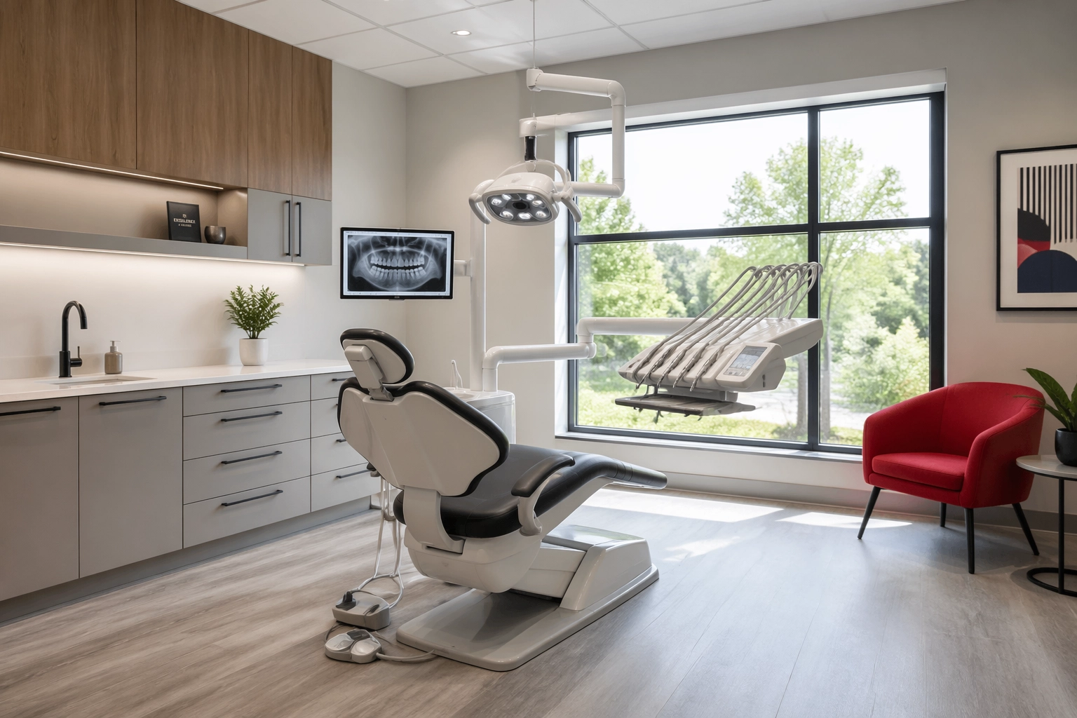 An empty dental operatory illustrating the revenue loss from a vacant clinical position.