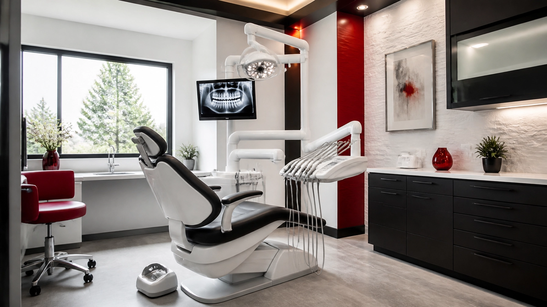A high-end, modern dental operatory with premium equipment and a polished clinical environment representing existing infrastructure.