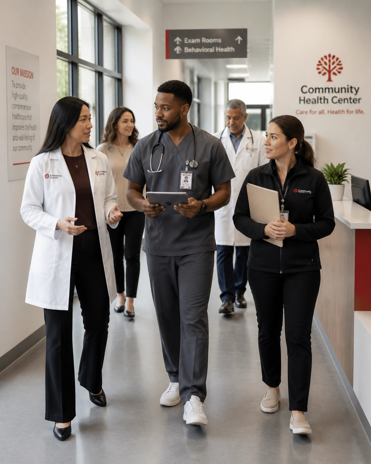 A professional healthcare team in a Federally Qualified Health Center setting