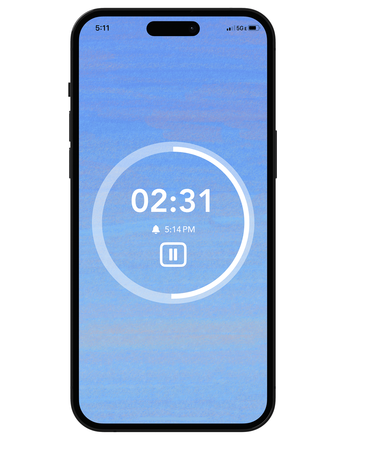 Smartphone screen showing a timer counting down with 2 minutes and 31 seconds remaining and a pause button below.