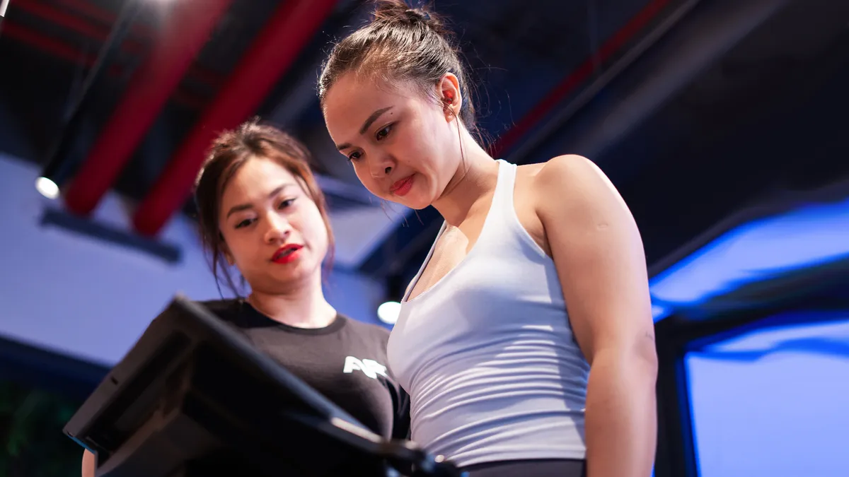 blurred woman evaluating a person strength
