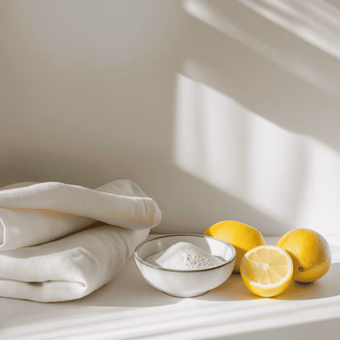 laundry clothes with lemons and baking soda in a bowl