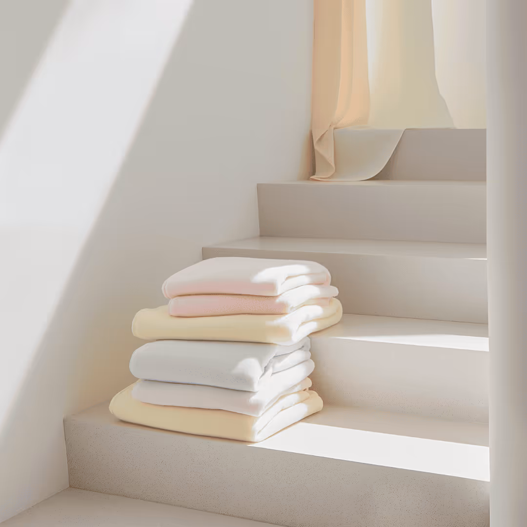 different colour Laundry clothes on a step staircase