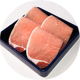 Beautifully arranged platter of fresh meat of pork-belly