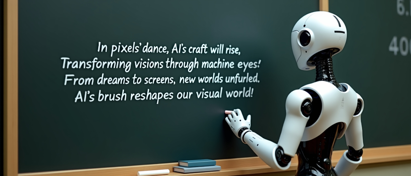 A robot write elaborate text on a chalk board