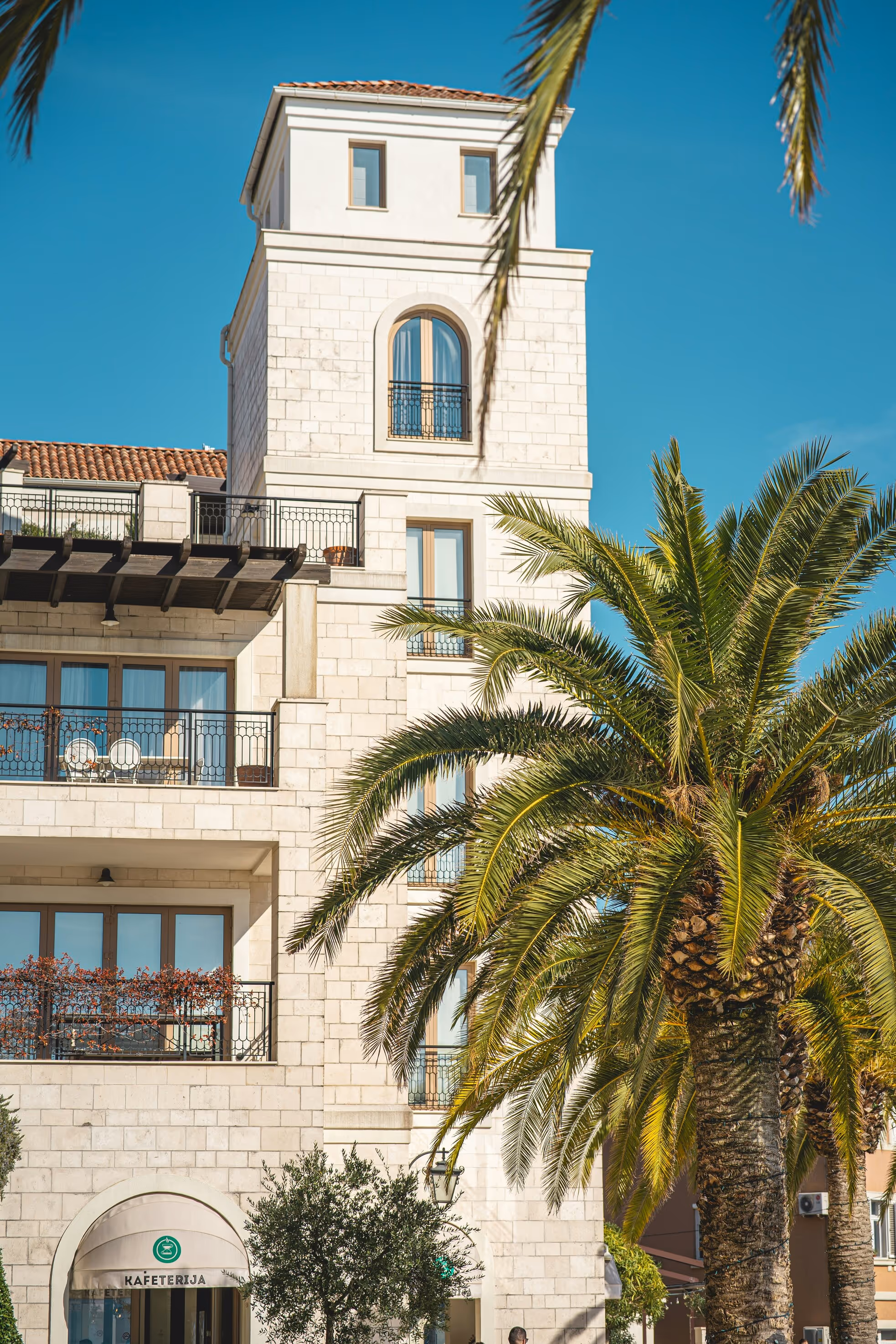 Wit stenen huis met palmbomen te koop in schilderachtig Montenegro
