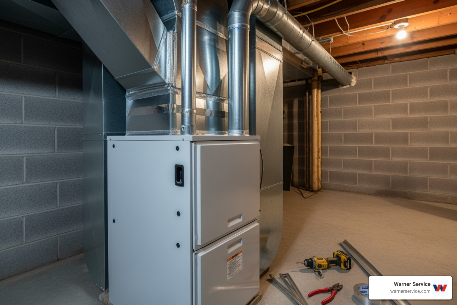 Ductwork being connected to a new furnace - home furnace installation