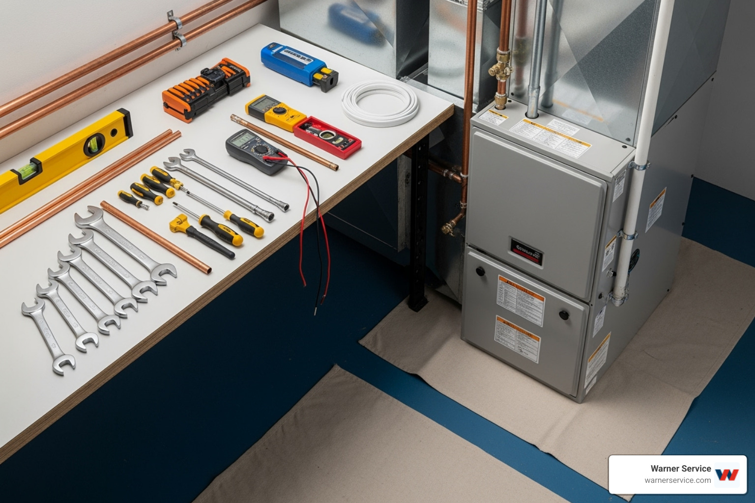 A clean and organized furnace installation workspace - home furnace installation
