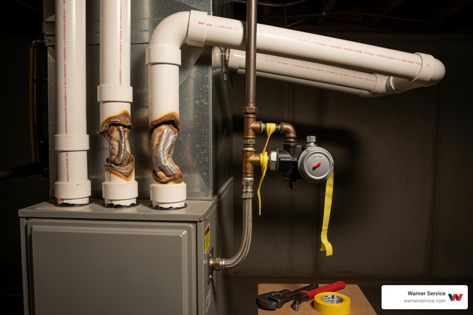 An illustration of common furnace installation mistakes, such as improper venting or gas line connections - home furnace installation