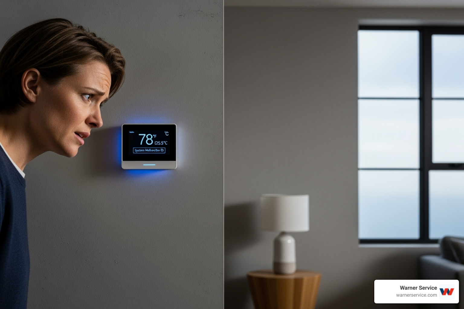 a homeowner looking at their thermostat with a concerned expression - HVAC repair Pennsylvania