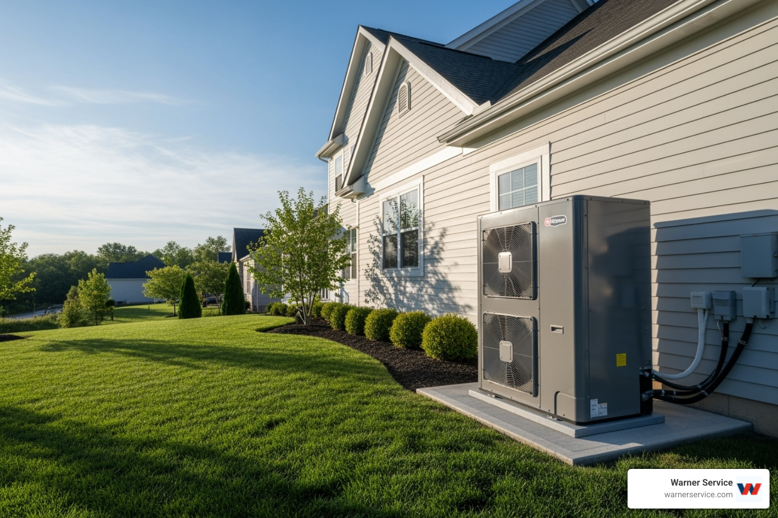 a modern, high-efficiency heat pump unit outside a suburban Pennsylvania house - HVAC repair Pennsylvania
