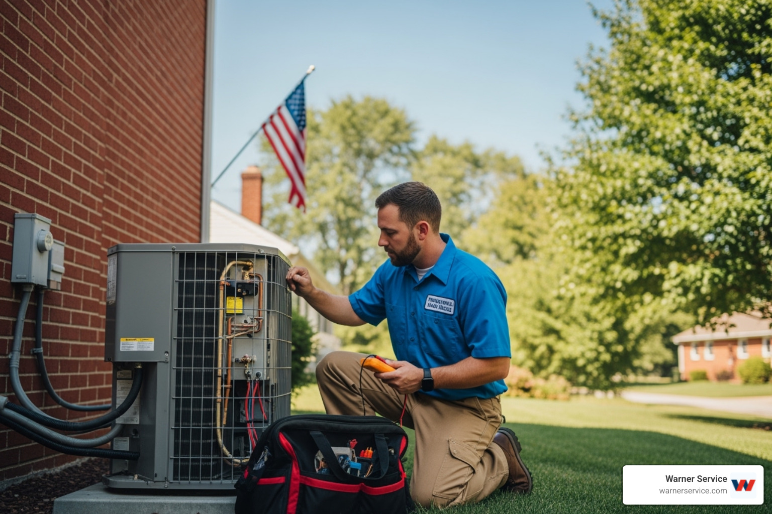 a friendly, uniformed HVAC technician standing next to a service vehicle - HVAC repair Pennsylvania