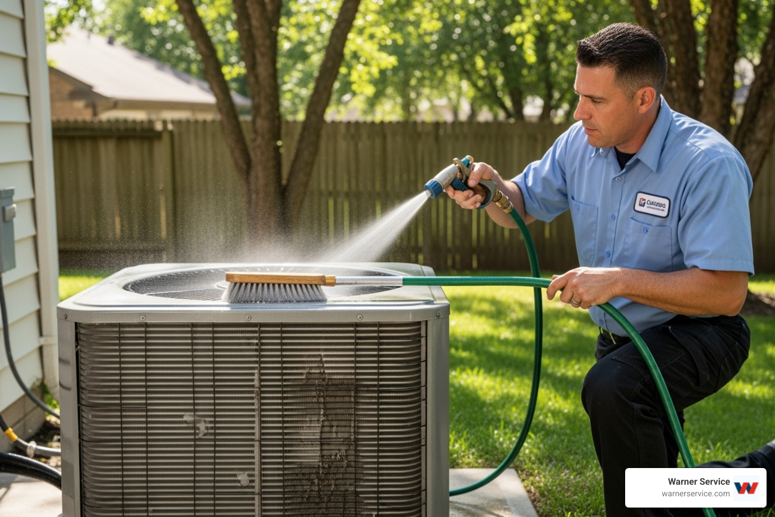 technician cleaning an AC unit's coils - emergency ac repair service in frederick md