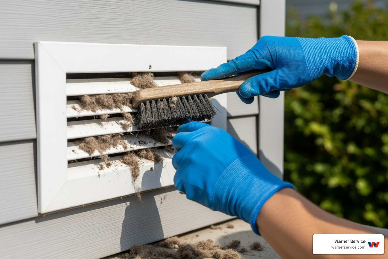 person cleaning exterior vent cover - clean dryer vent
