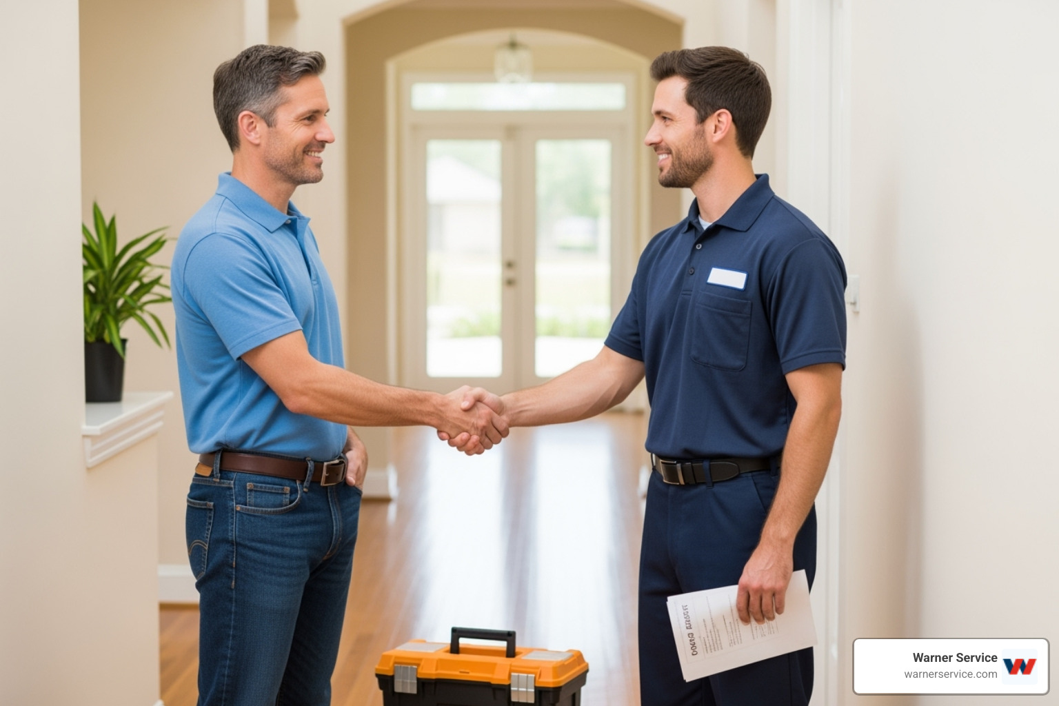 homeowner shaking hands with a plumber - frederick county md plumber
