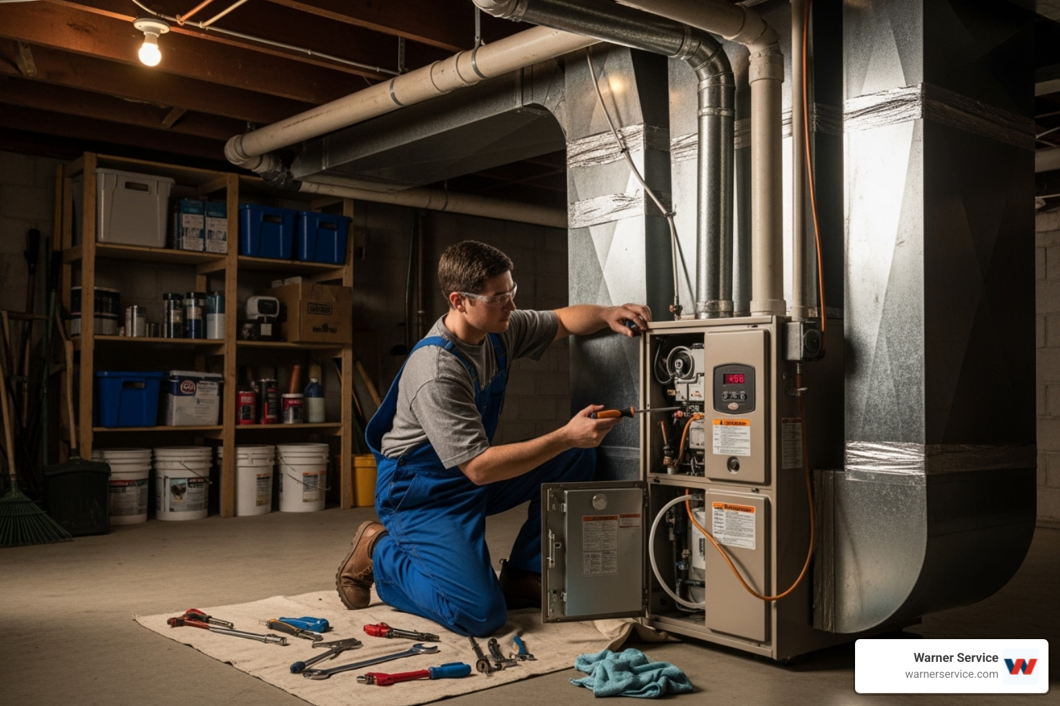 Technician performing maintenance on a furnace humidifier - furnace humidity control