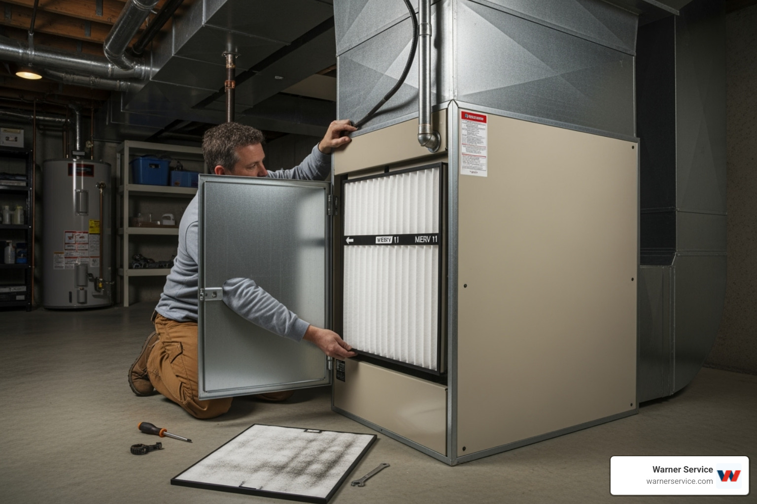 A homeowner replacing a clean air filter - HVAC emergency service