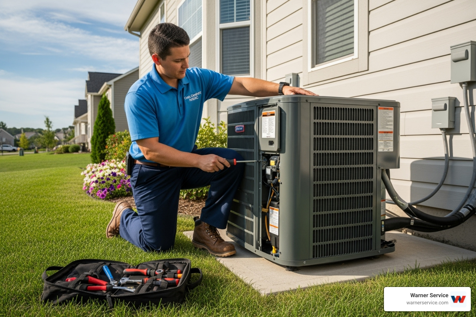 Professional technician servicing an HVAC unit - frederick gas abd air