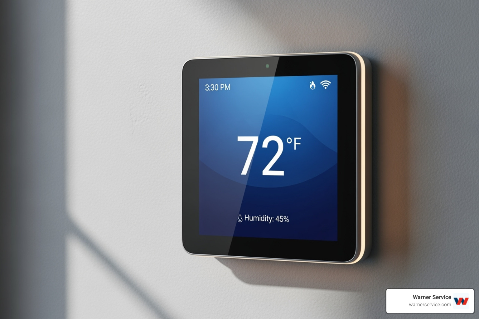 Modern smart thermostat displaying temperature and humidity levels - frederick gas abd air