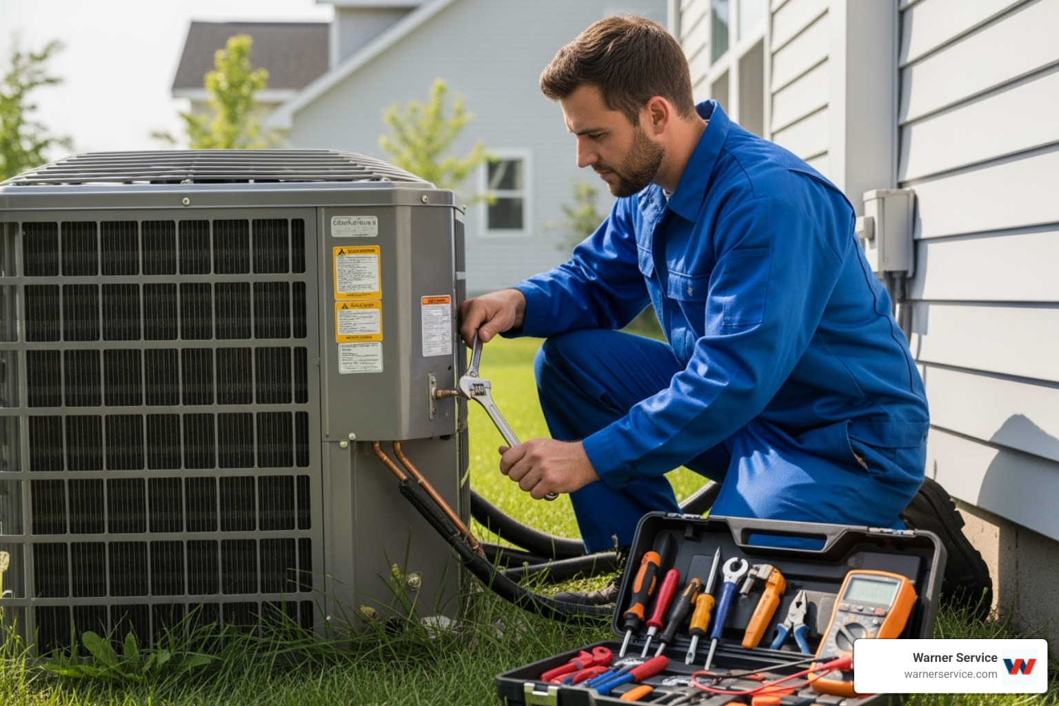Technician performing AC tune-up - air conditioner repair frederick md