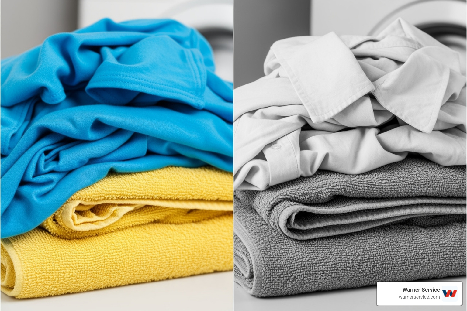 Comparison of clean, vibrant laundry vs. dull, stiff laundry, highlighting the positive impact of soft water on fabric quality - water softener installation leesburg va