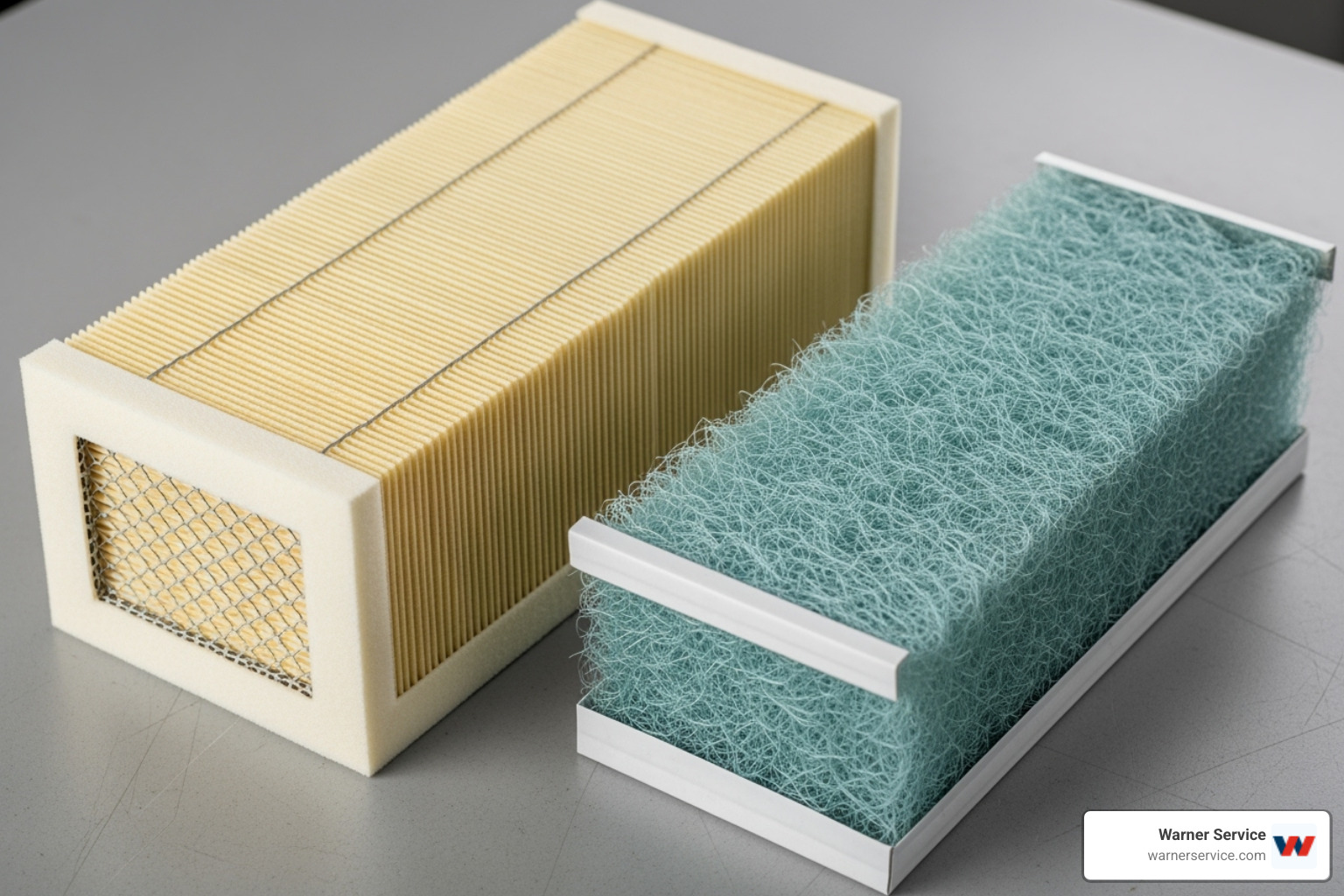 Different types of air filters, such as pleated and fiberglass, side-by-side - furnace filter replacement frederick md