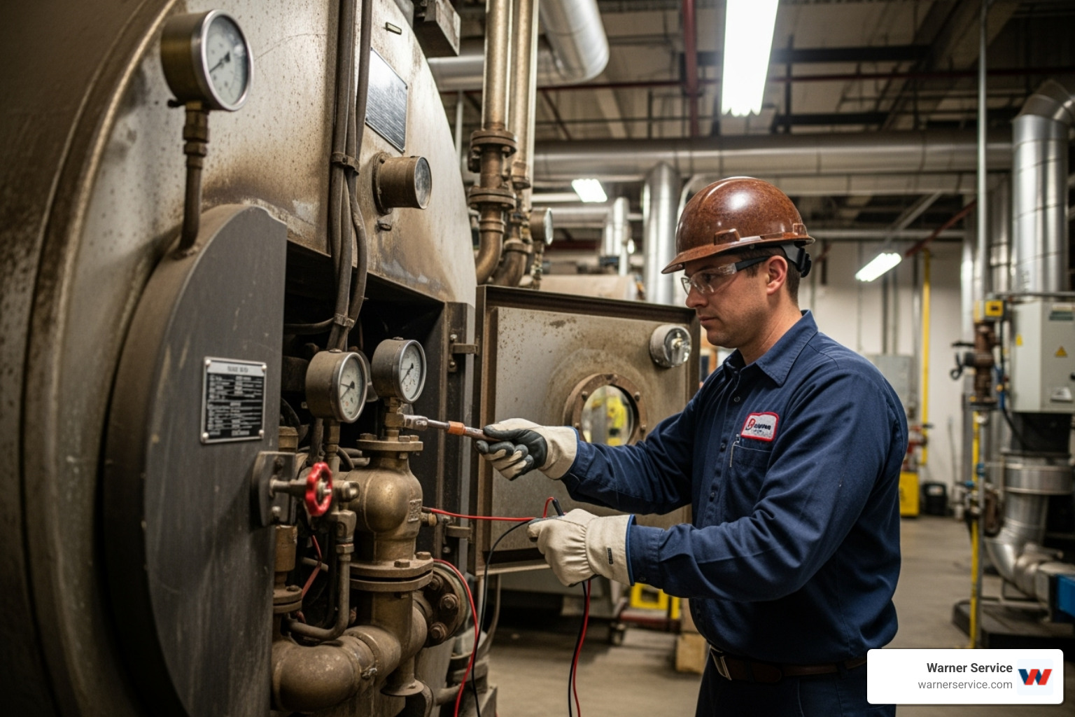 technician performing a maintenance check on a boiler - commercial boiler repair frederick md