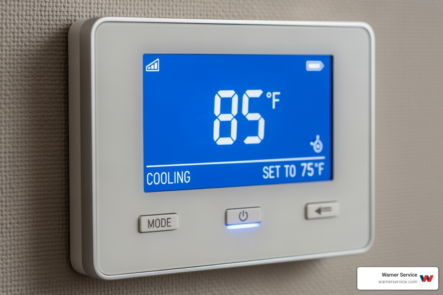 Image of a digital thermostat showing a high indoor temperature - AC repair Clover Hill