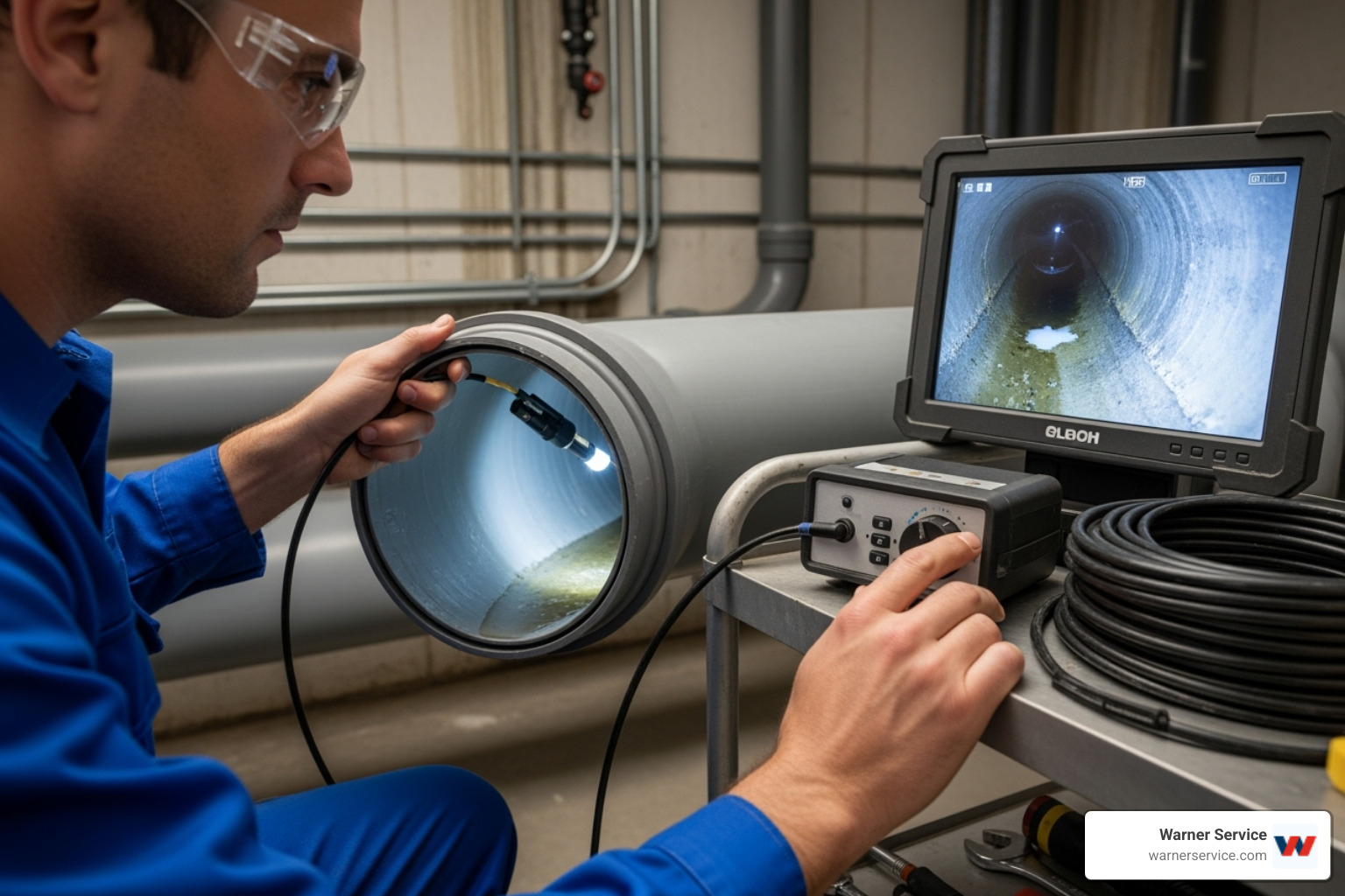 technician using video camera inspection tool - commercial drain cleaning frederick md